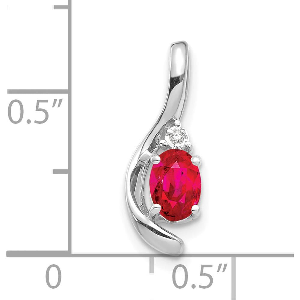 14K White Gold Ruby and Diamond Pendant with Prong Set Oval Ruby - 0.6 Carat Ruby Weight, 0.007 Carat Diamond Weight by Oro Pregiato