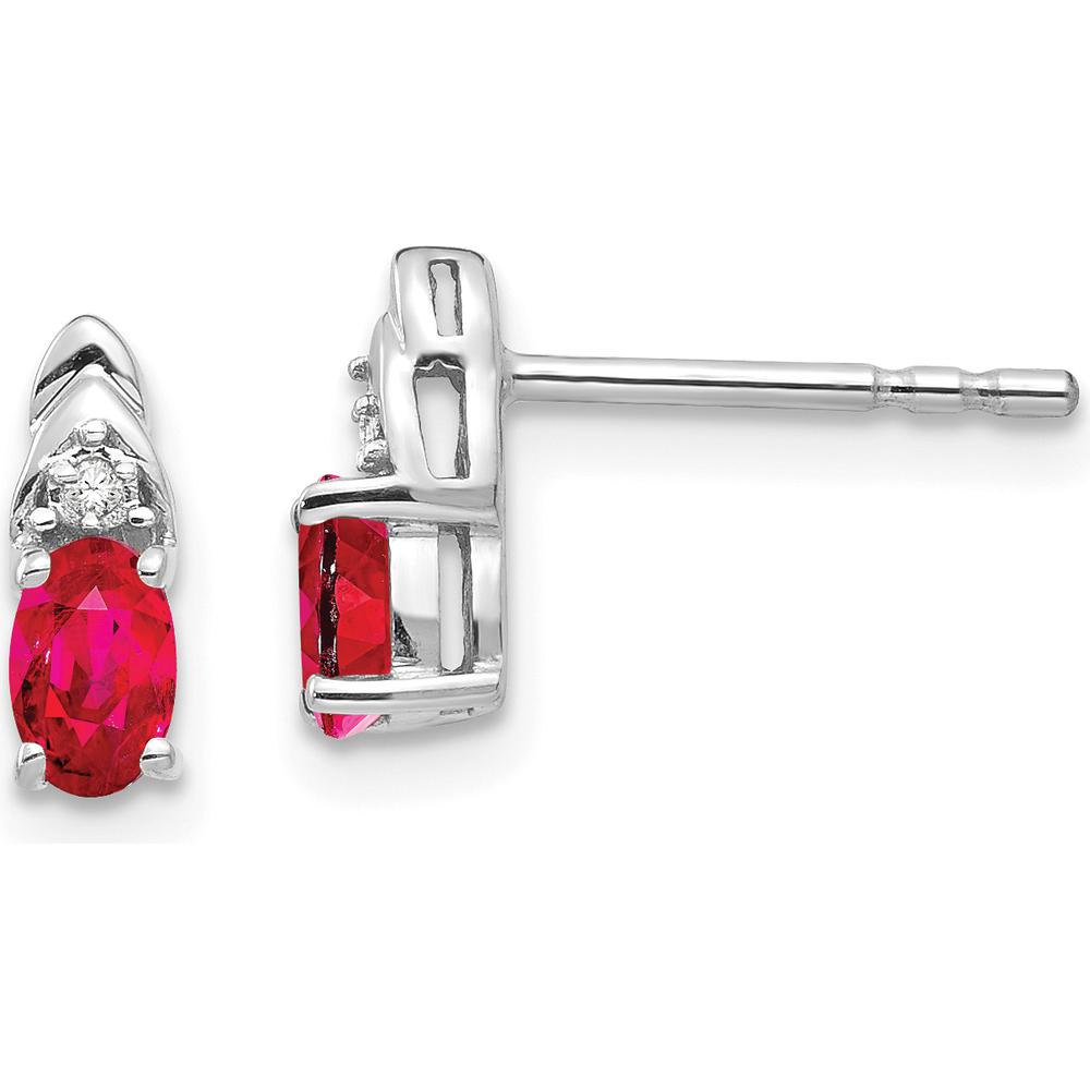 14K White Gold Ruby and Diamond Post Earrings - 0.32 Carat Ruby, 0.01 Carat Diamond Total Weight by Oro Pregiato