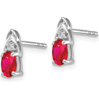 14K White Gold Ruby and Diamond Post Earrings - 0.32 Carat Ruby, 0.01 Carat Diamond Total Weight by Oro Pregiato