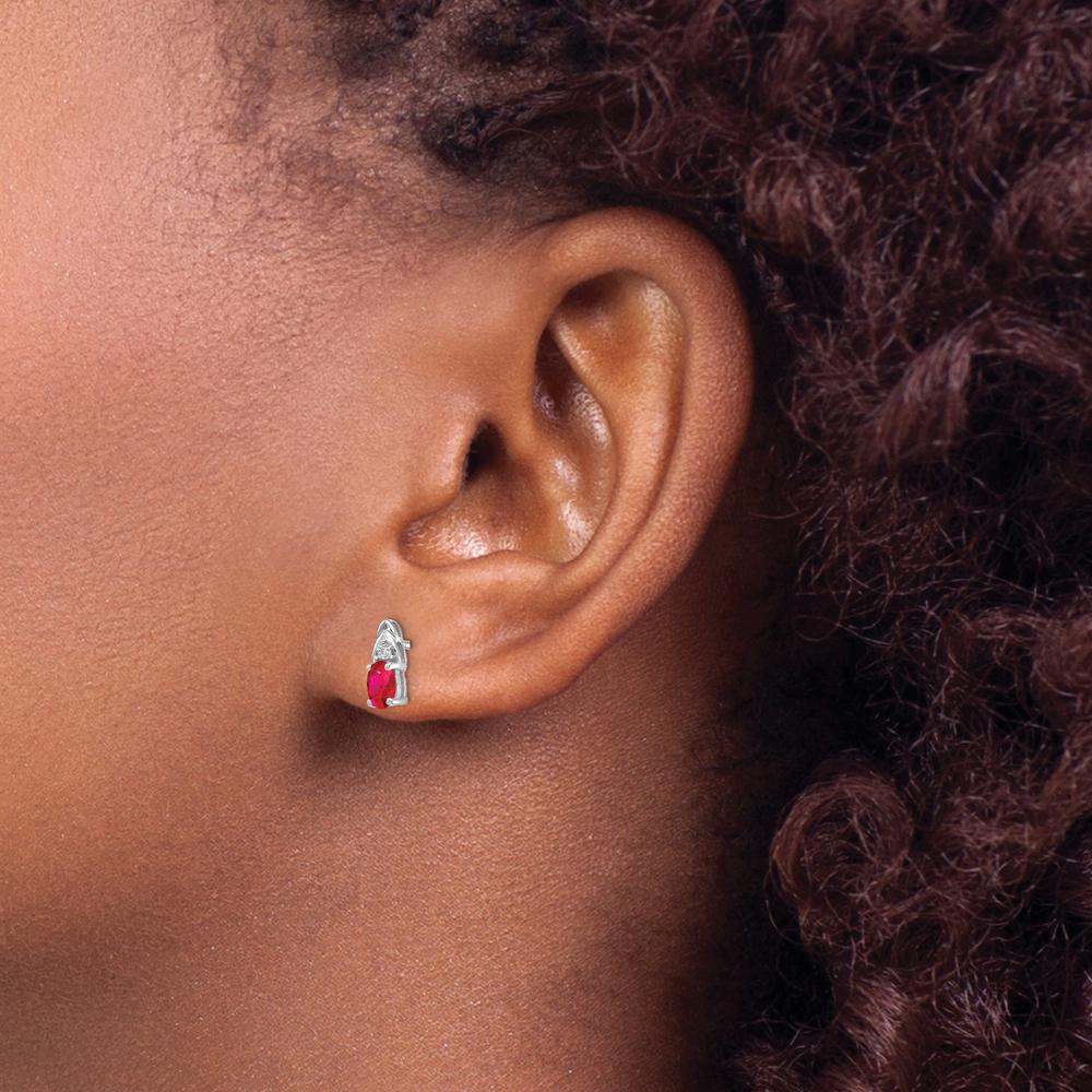14K White Gold Ruby and Diamond Post Earrings - 0.32 Carat Ruby, 0.01 Carat Diamond Total Weight by Oro Pregiato