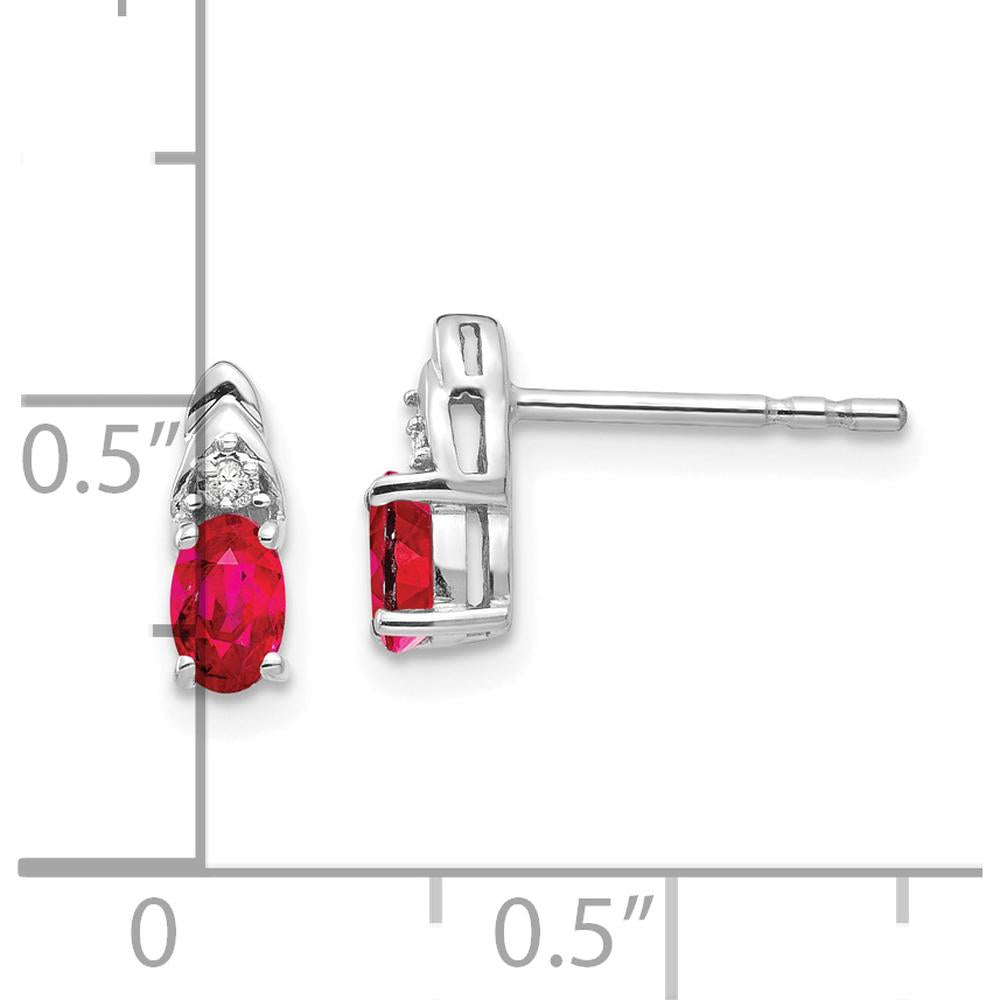 14K White Gold Ruby and Diamond Post Earrings - 0.32 Carat Ruby, 0.01 Carat Diamond Total Weight by Oro Pregiato