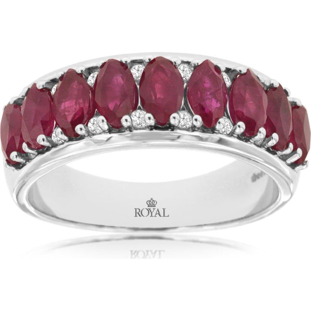 14K White Gold Ruby & Diamond Ring with 2 Carat Rubies and 0.16 Carat Total Diamond Weight