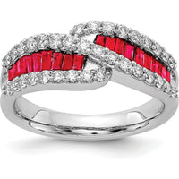 14K White Gold Ruby and Diamond Ring with Baguette and Round Stones - 0.23 Carat Total Gemstone Weight by 0