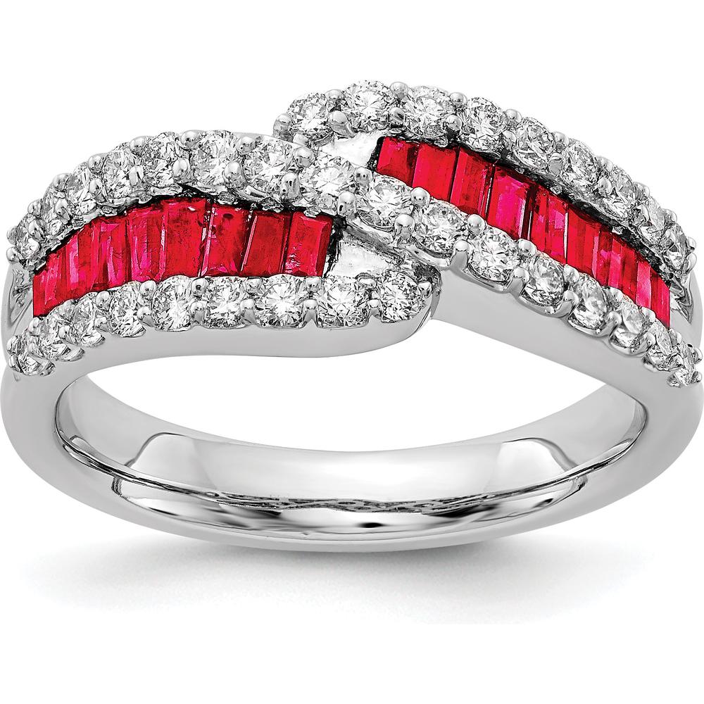 14K White Gold Ruby and Diamond Ring with Baguette and Round Stones - 0.23 Carat Total Gemstone Weight by 0