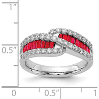 14K White Gold Ruby and Diamond Ring with Baguette and Round Stones - 0.23 Carat Total Gemstone Weight by 0