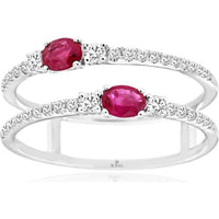 14K White Gold Ruby & Diamond Ring with Oval Rubies and Round Diamonds - 1.04 Carats Total Ruby Weight, 0.27 Carats Total Diamond Weight