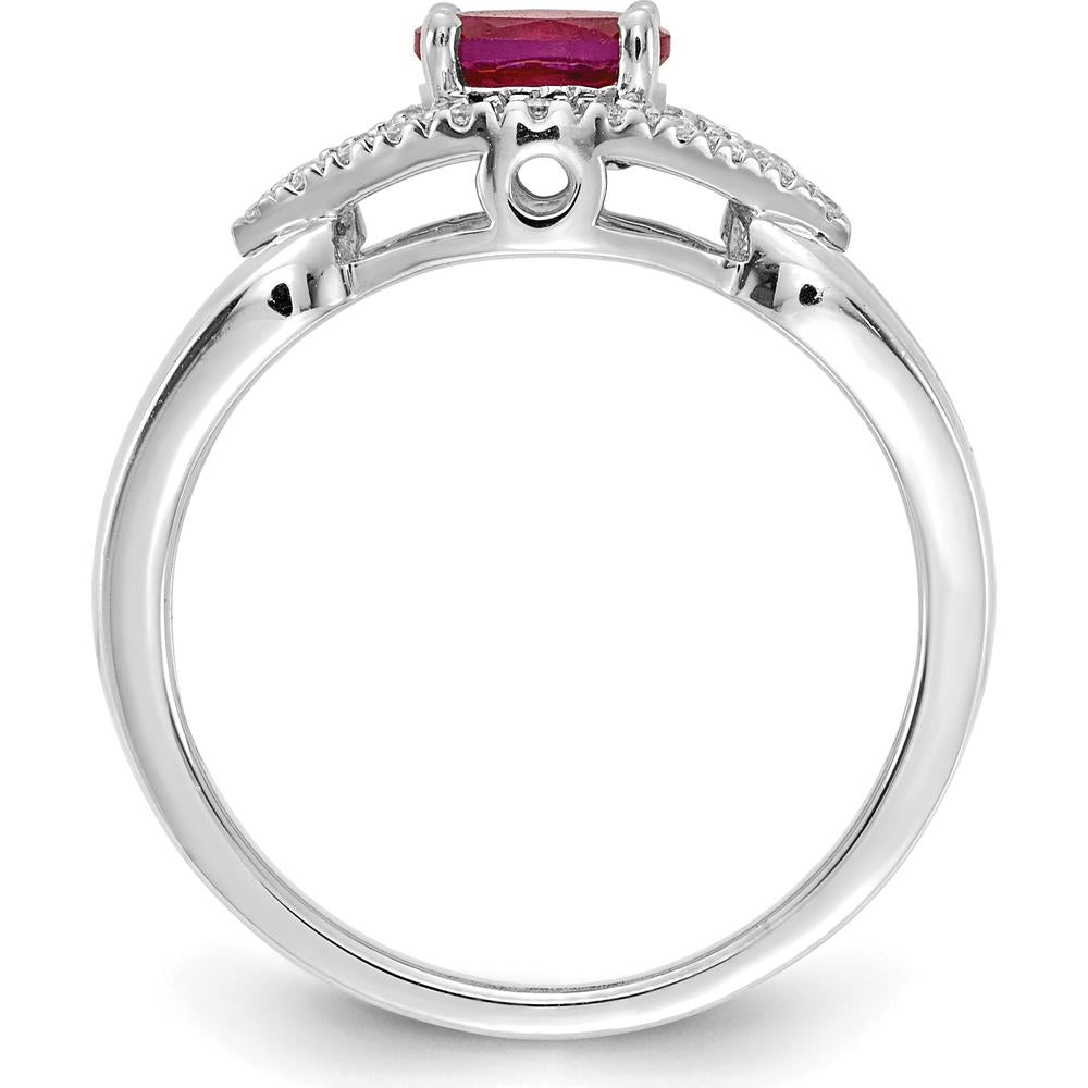 14K White Gold Ruby and Diamond Ring with Oval Ruby - 0.445 Carat Ruby Weight, 0.11 Carat Total Diamond Weight by 0