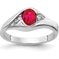 14K White Gold Ruby and Diamond Ring with Oval Ruby - 0.6 Carat Ruby and 0.029 Carat Diamond Weight by Monteluci Fine Jewelry