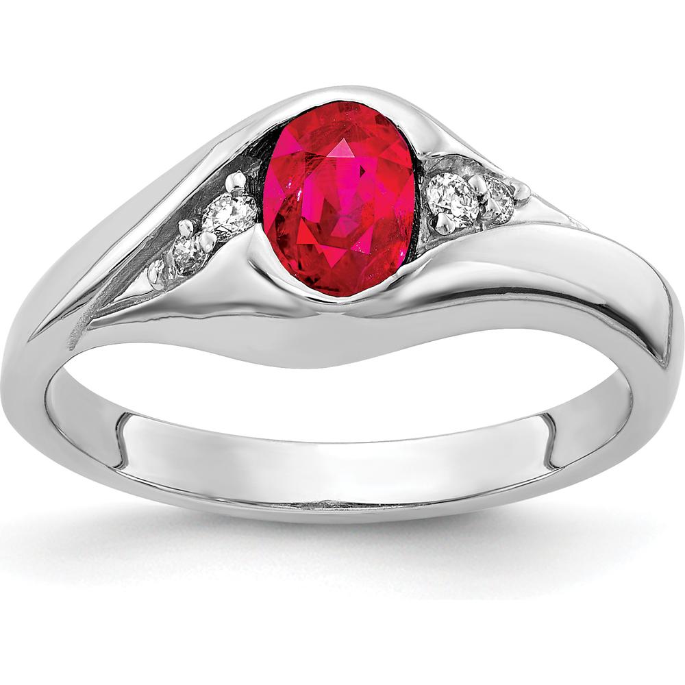 14K White Gold Ruby and Diamond Ring with Oval Ruby - 0.6 Carat Ruby and 0.029 Carat Diamond Weight by Monteluci Fine Jewelry