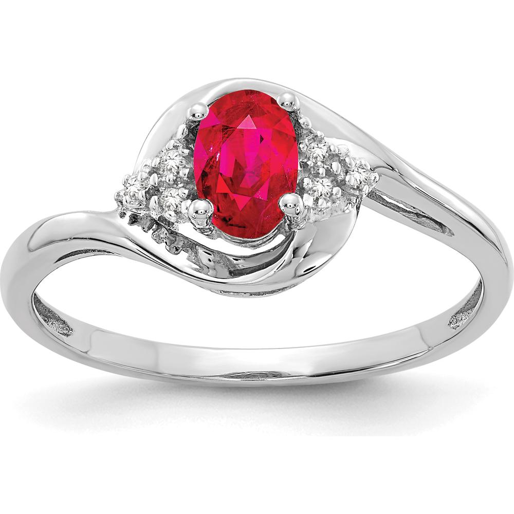 14K White Gold Ruby and Diamond Ring with Oval Ruby - 0.6 Carat Total Ruby Weight by Oro Pregiato