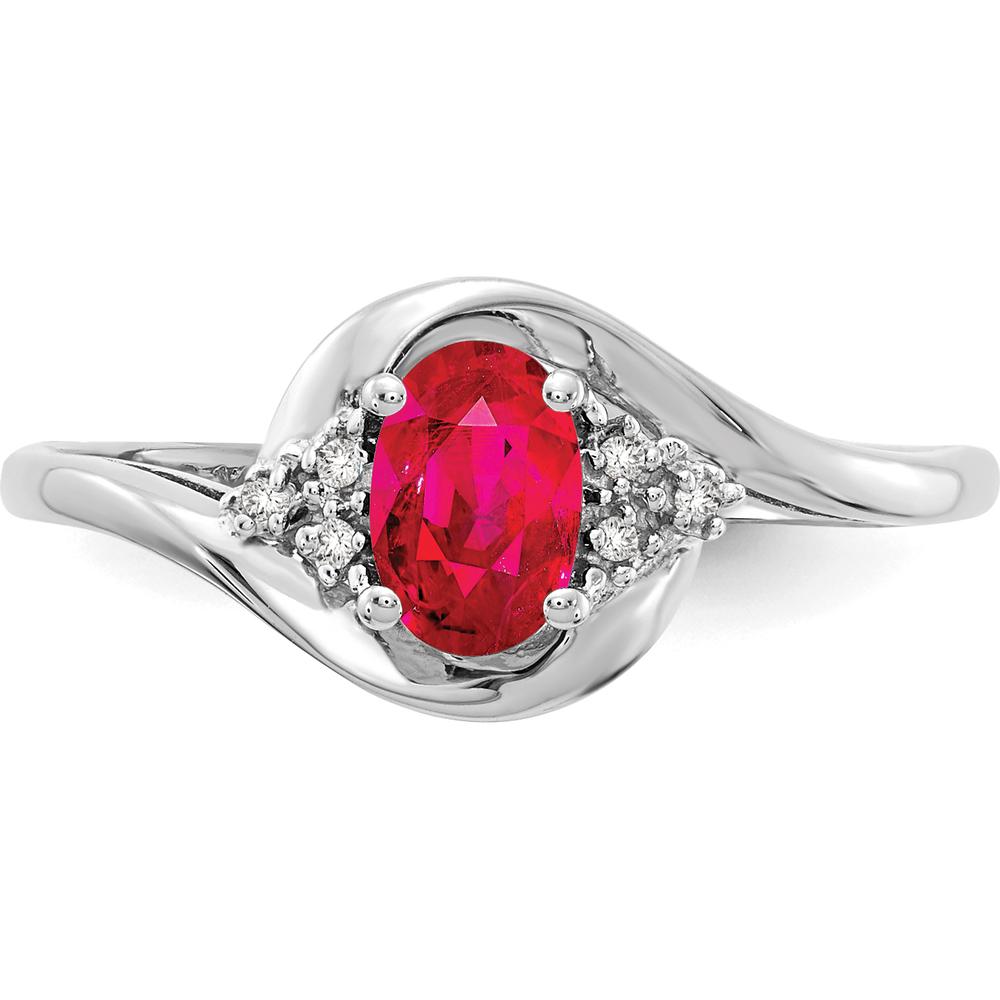 14K White Gold Ruby and Diamond Ring with Oval Ruby - 0.6 Carat Total Ruby Weight by Oro Pregiato