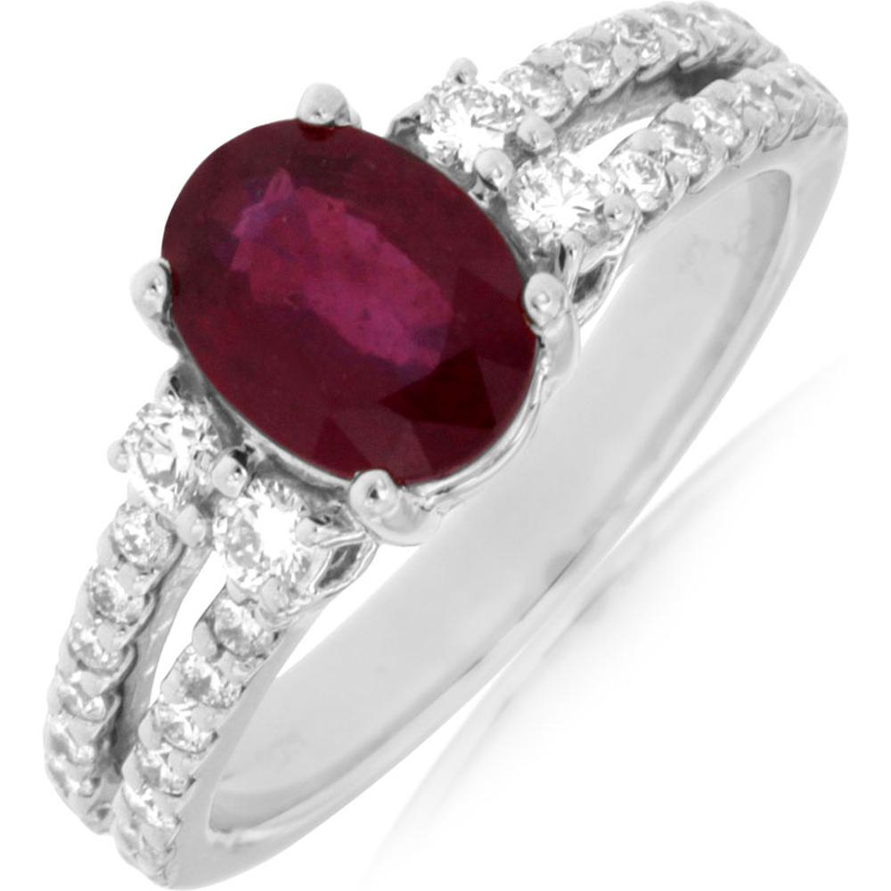 14K White Gold Ruby & Diamond Ring with Oval Ruby - 1.25 Carats Ruby & 0.65 Carats Diamond Total Weight