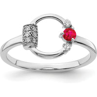 14K White Gold Ruby and Diamond Ring with Pave and Prong Set Round Diamonds - 0.12 Carat Total Gemstone Weight by 0