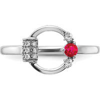14K White Gold Ruby and Diamond Ring with Pave and Prong Set Round Diamonds - 0.12 Carat Total Gemstone Weight by 0
