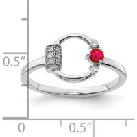 14K White Gold Ruby and Diamond Ring with Pave and Prong Set Round Diamonds - 0.12 Carat Total Gemstone Weight by 0