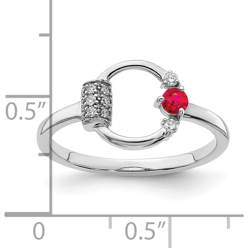 14K White Gold Ruby and Diamond Ring with Pave and Prong Set Round Diamonds - 0.12 Carat Total Gemstone Weight by 0