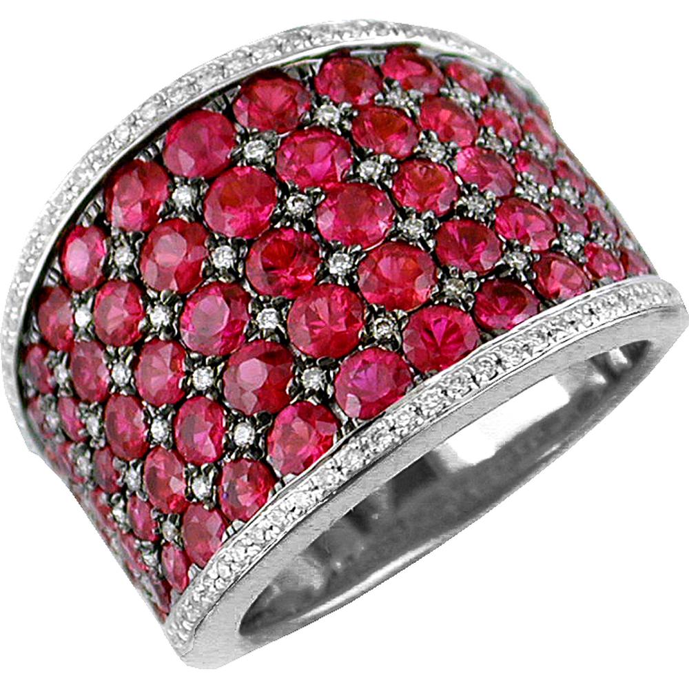 14K White Gold Ruby and Diamond Ring with Round Cut Stones - 4.22 Carats Total Gem Weight