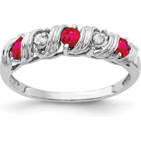14K White Gold Ruby and Diamond Ring with Round Faceted Stones - 0.12 Carat Ruby, 0.024 Carat Diamond Total Weight by Monteluci Fine Jewelry