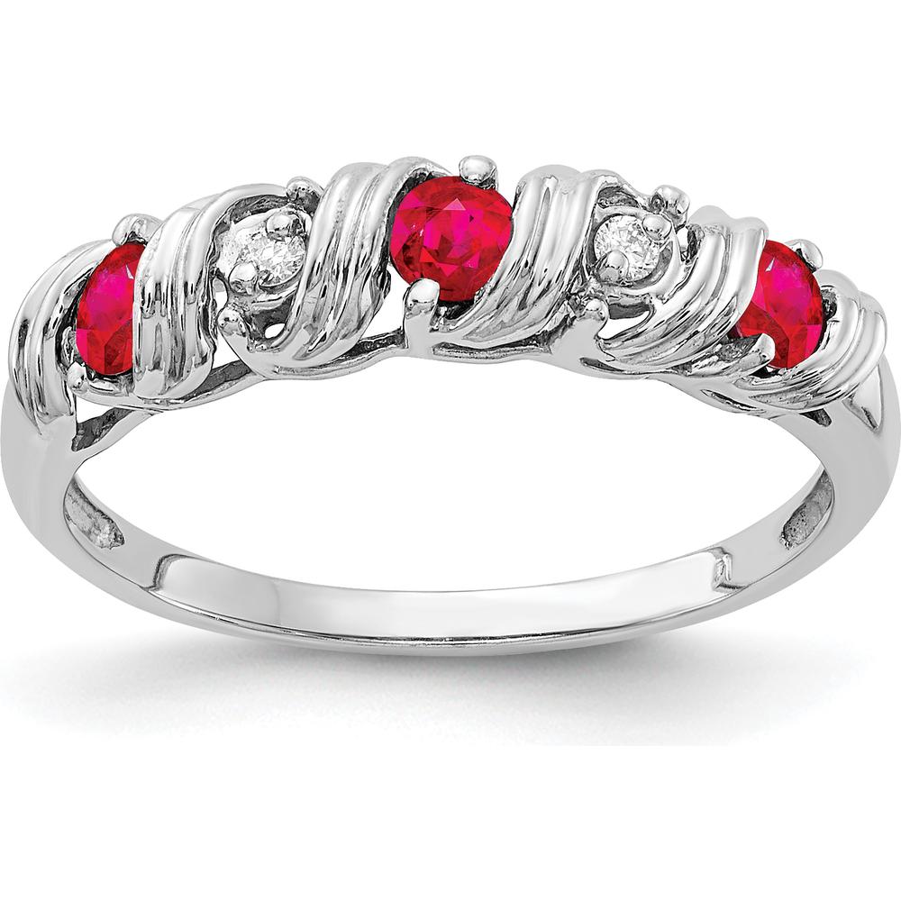 14K White Gold Ruby and Diamond Ring with Round Faceted Stones - 0.12 Carat Ruby, 0.024 Carat Diamond Total Weight by Monteluci Fine Jewelry