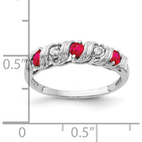 14K White Gold Ruby and Diamond Ring with Round Faceted Stones - 0.12 Carat Ruby, 0.024 Carat Diamond Total Weight by Monteluci Fine Jewelry