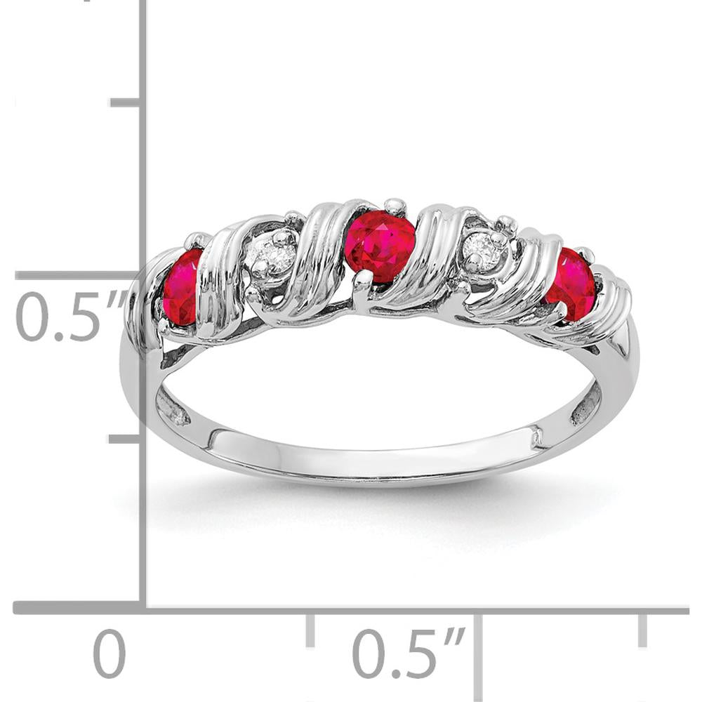14K White Gold Ruby and Diamond Ring with Round Faceted Stones - 0.12 Carat Ruby, 0.024 Carat Diamond Total Weight by Monteluci Fine Jewelry