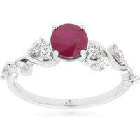 14K White Gold Ruby and Diamond Ring with Round Ruby Center Stone and Diamond Accents - 1.10 Carat Ruby Weight and 0.33 Carat Total Diamond Weight - Royal Jewelry