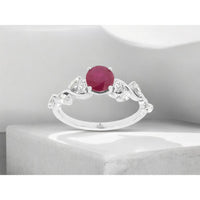 14K White Gold Ruby and Diamond Ring with Round Ruby Center Stone and Diamond Accents - 1.10 Carat Ruby Weight and 0.33 Carat Total Diamond Weight - Royal Jewelry