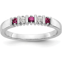 14K White Gold Ruby and Diamond Tapered Bar-Set Band Ring - 0.04 Carat Diamonds & 0.04 Carat Rubies Total Gem Weight by 0
