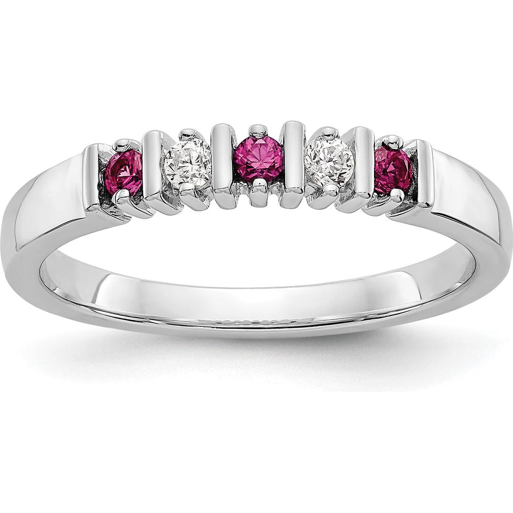 14K White Gold Ruby and Diamond Tapered Bar-Set Band Ring - 0.04 Carat Diamonds & 0.04 Carat Rubies Total Gem Weight by 0