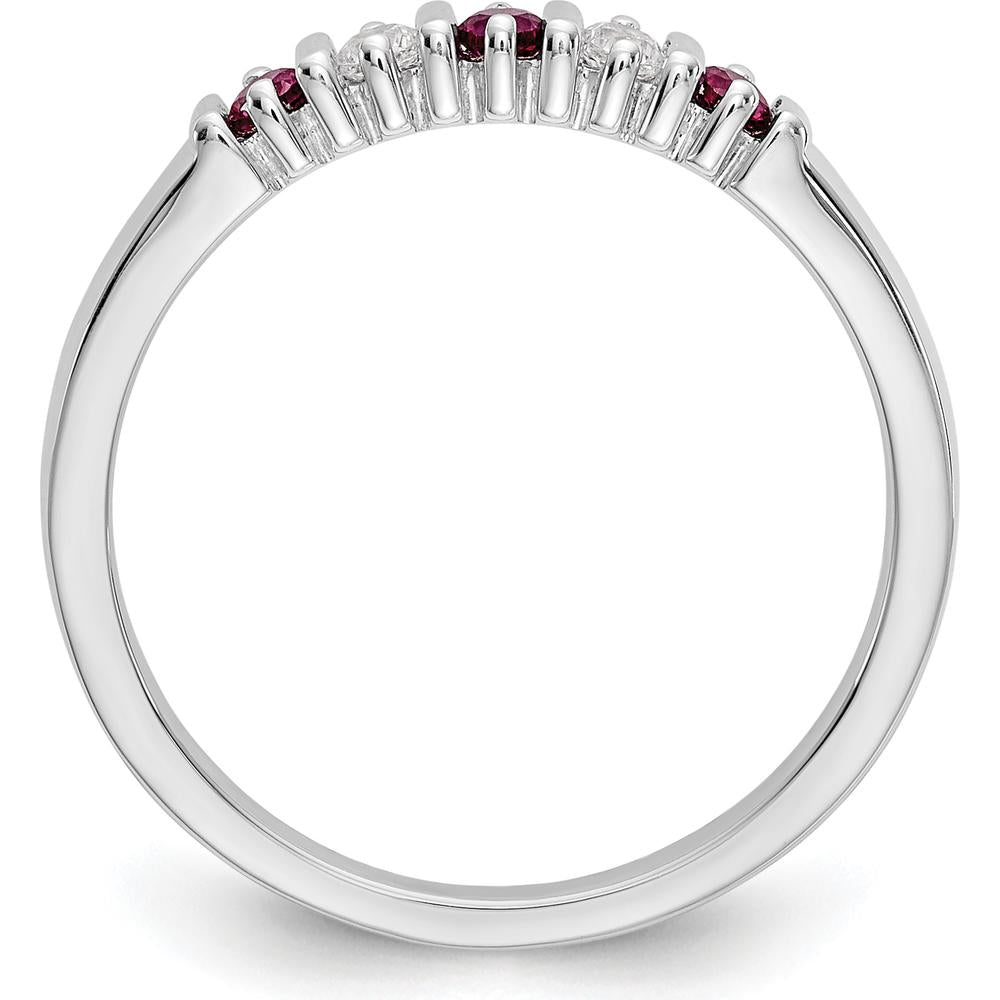 14K White Gold Ruby and Diamond Tapered Bar-Set Band Ring - 0.04 Carat Diamonds & 0.04 Carat Rubies Total Gem Weight by 0