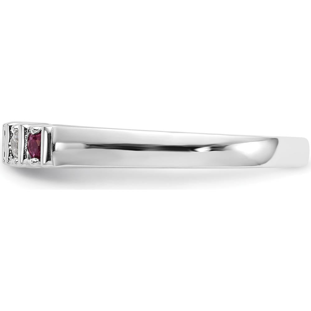 14K White Gold Ruby and Diamond Tapered Bar-Set Band Ring - 0.04 Carat Diamonds & 0.04 Carat Rubies Total Gem Weight by 0