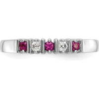 14K White Gold Ruby and Diamond Tapered Bar-Set Band Ring - 0.04 Carat Diamonds & 0.04 Carat Rubies Total Gem Weight by 0
