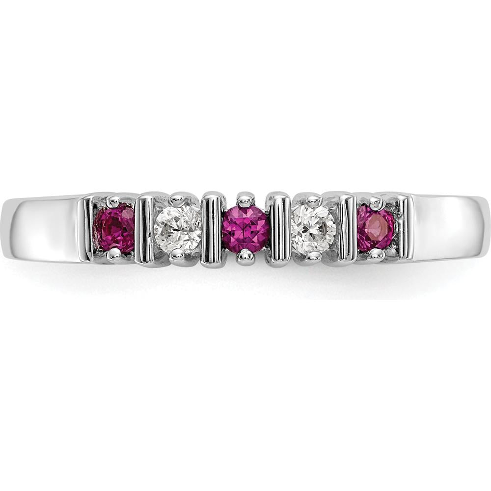 14K White Gold Ruby and Diamond Tapered Bar-Set Band Ring - 0.04 Carat Diamonds & 0.04 Carat Rubies Total Gem Weight by 0