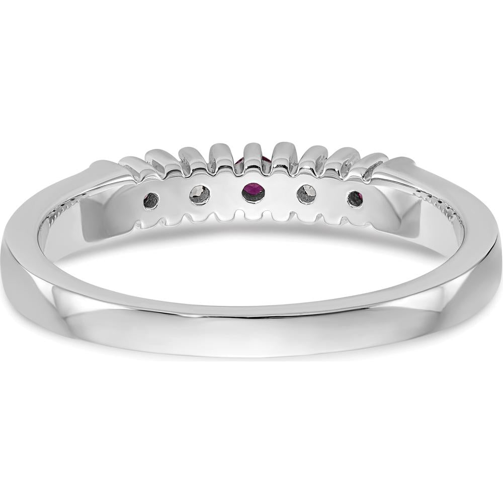 14K White Gold Ruby and Diamond Tapered Bar-Set Band Ring - 0.04 Carat Diamonds & 0.04 Carat Rubies Total Gem Weight by 0