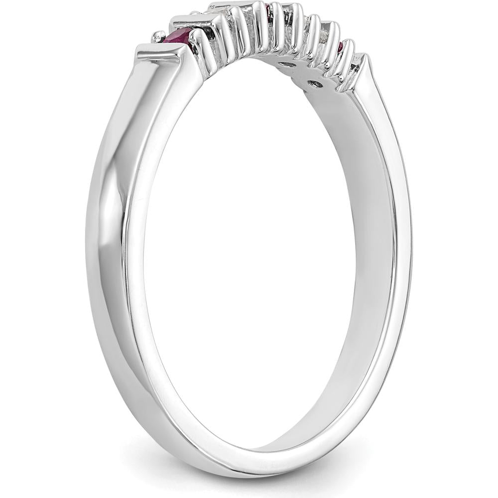14K White Gold Ruby and Diamond Tapered Bar-Set Band Ring - 0.04 Carat Diamonds & 0.04 Carat Rubies Total Gem Weight by 0