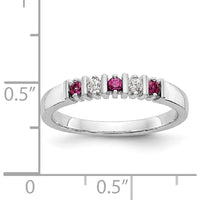 14K White Gold Ruby and Diamond Tapered Bar-Set Band Ring - 0.04 Carat Diamonds & 0.04 Carat Rubies Total Gem Weight by 0