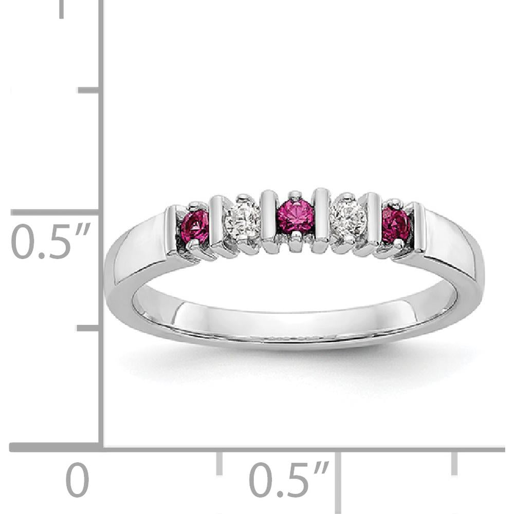 14K White Gold Ruby and Diamond Tapered Bar-Set Band Ring - 0.04 Carat Diamonds & 0.04 Carat Rubies Total Gem Weight by 0