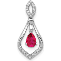 14K White Gold Ruby and Diamond Teardrop Pendant with 0.42 Carat Pear Ruby and 0.01 Carat Total Diamond Weight by Monteluci Fine Jewelry