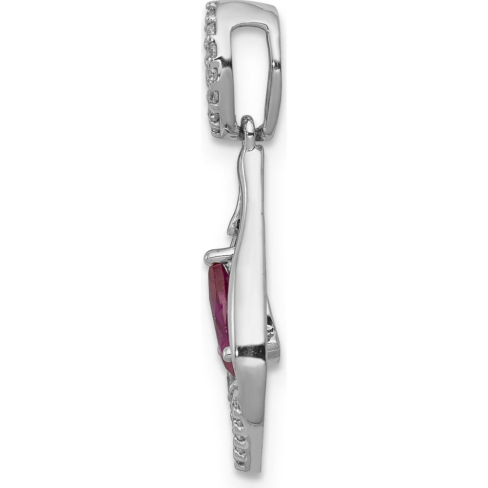 14K White Gold Ruby and Diamond Teardrop Pendant with 0.42 Carat Pear Ruby and 0.01 Carat Total Diamond Weight by Monteluci Fine Jewelry