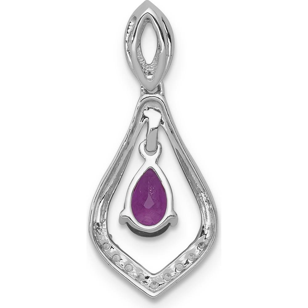 14K White Gold Ruby and Diamond Teardrop Pendant with 0.42 Carat Pear Ruby and 0.01 Carat Total Diamond Weight by Monteluci Fine Jewelry