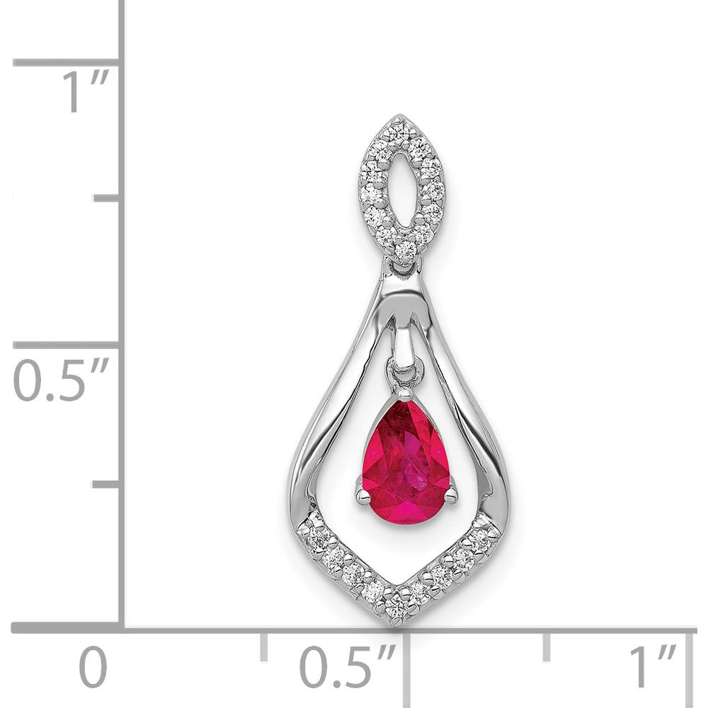 14K White Gold Ruby and Diamond Teardrop Pendant with 0.42 Carat Pear Ruby and 0.01 Carat Total Diamond Weight by Monteluci Fine Jewelry