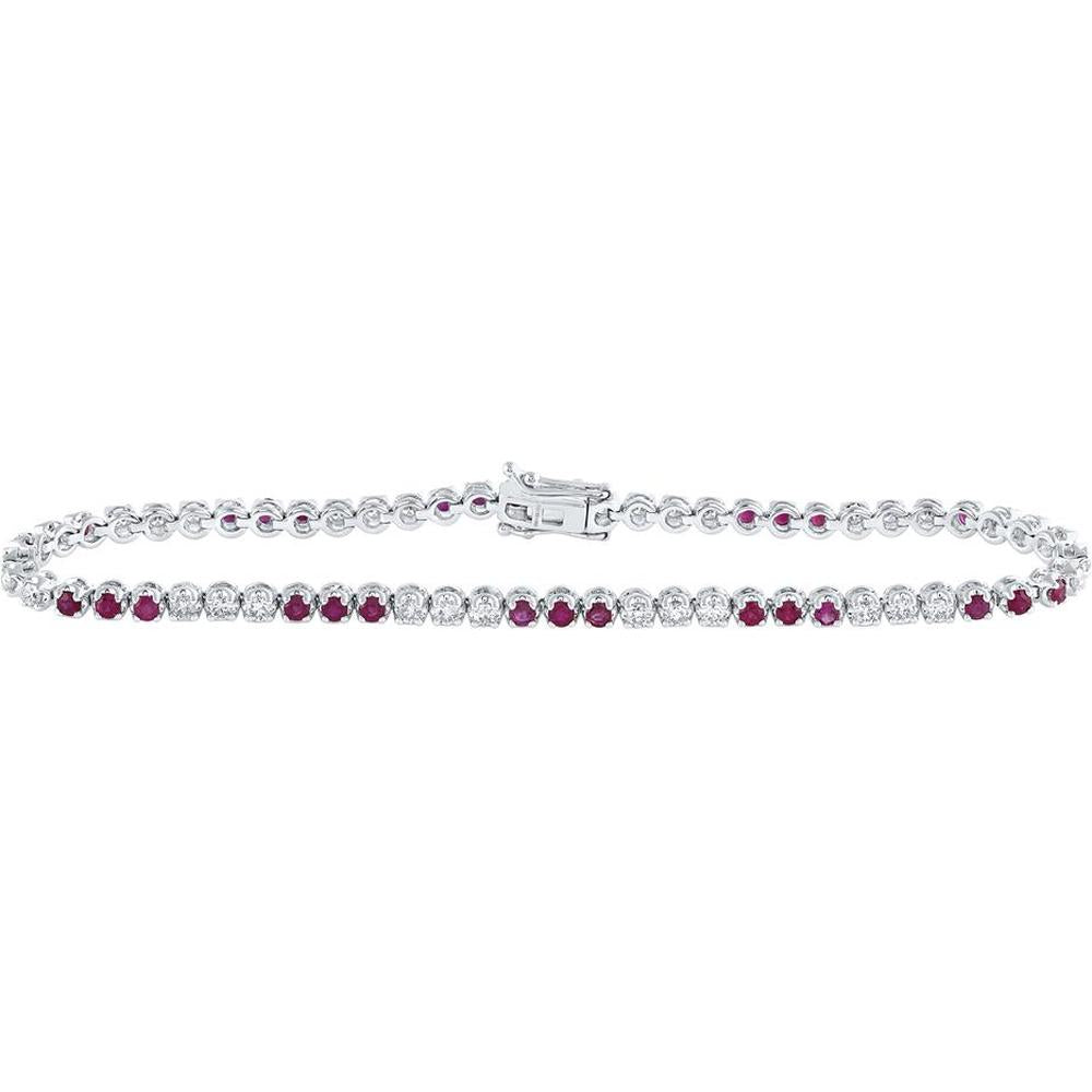 14K White Gold Ruby and Diamond Tennis Bracelet - 2.5 Carat Total Weight