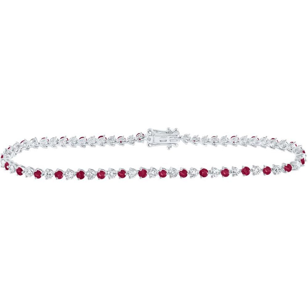 14K White Gold Ruby and Diamond Tennis Bracelet - 3.27 Carat Total Gemstone Weight