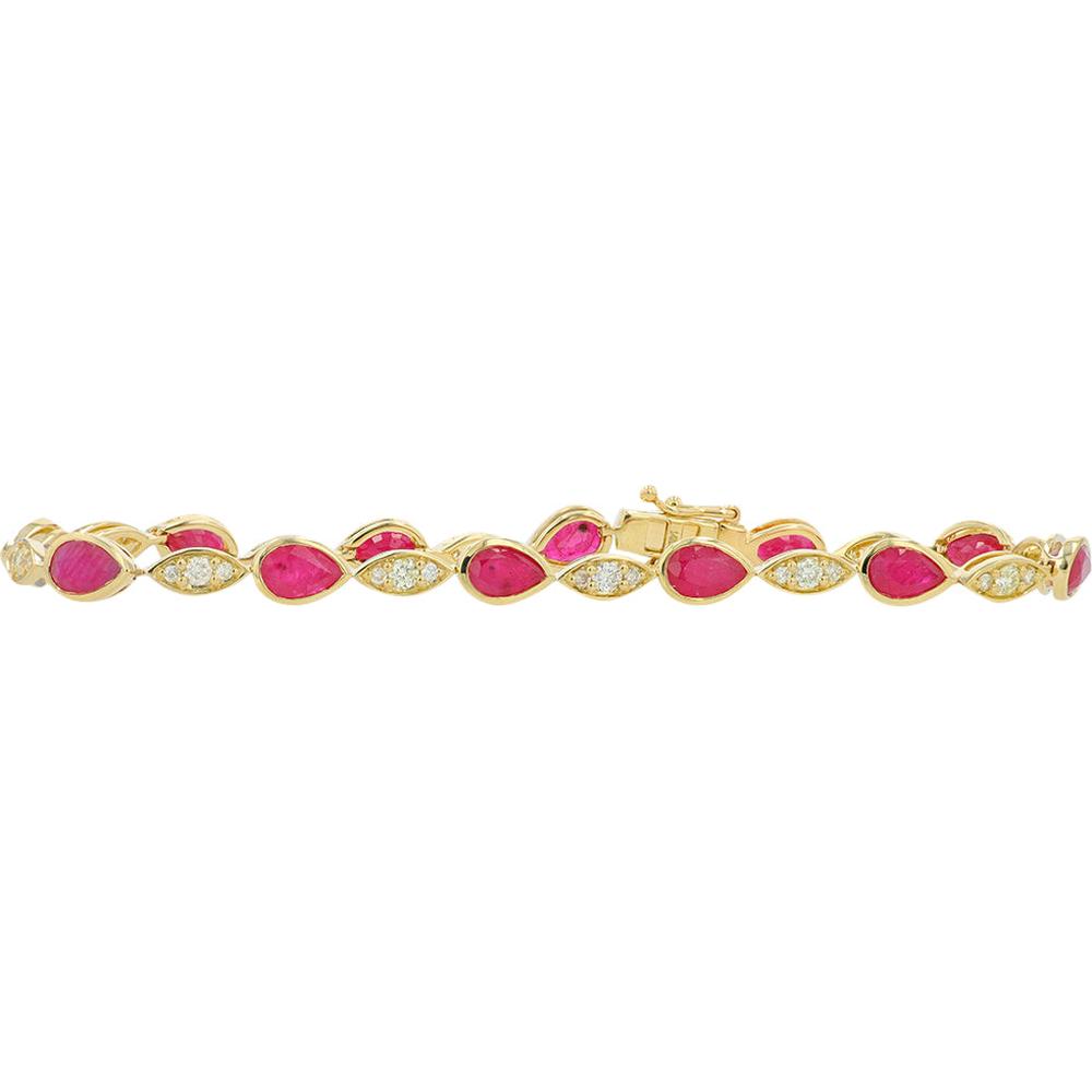 14K White Gold Ruby and Diamond Tennis Bracelet - 6.15 Carat Total Ruby Weight, 0.60 Carat Total Diamond Weight