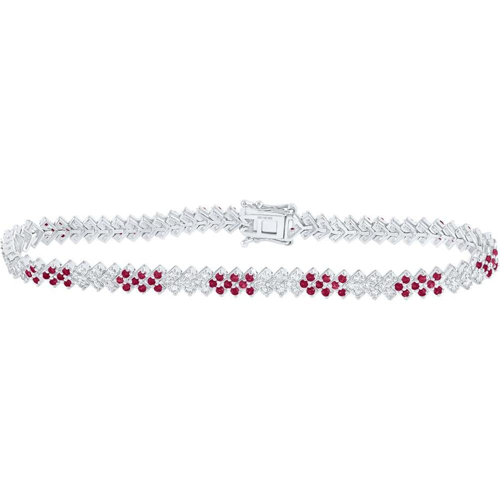 14K White Gold Ruby and Diamond Tennis Bracelet with Round Rubies and Round Diamonds - 2.75 Carat Total Gemstone Weight
