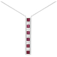 14K White Gold Ruby and Diamond Vertical Pendant Necklace with 1.20 Carat Rubies and 0.40 Carat Total Diamond Weight - Royal Jewelry