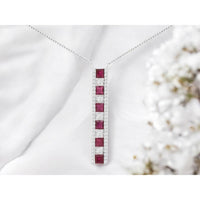 14K White Gold Ruby and Diamond Vertical Pendant Necklace with 1.20 Carat Rubies and 0.40 Carat Total Diamond Weight - Royal Jewelry