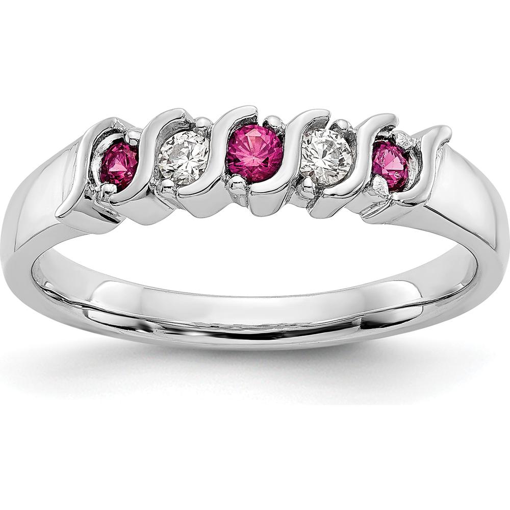 14K White Gold Ruby and Diamond Wave Band - 0.225 Carat Total Gem Weight by 0