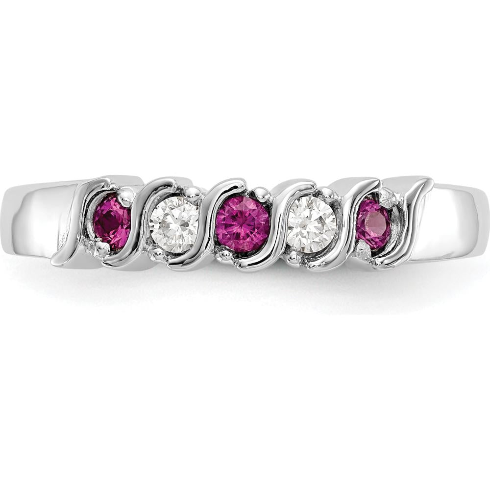 14K White Gold Ruby and Diamond Wave Band - 0.225 Carat Total Gem Weight by 0