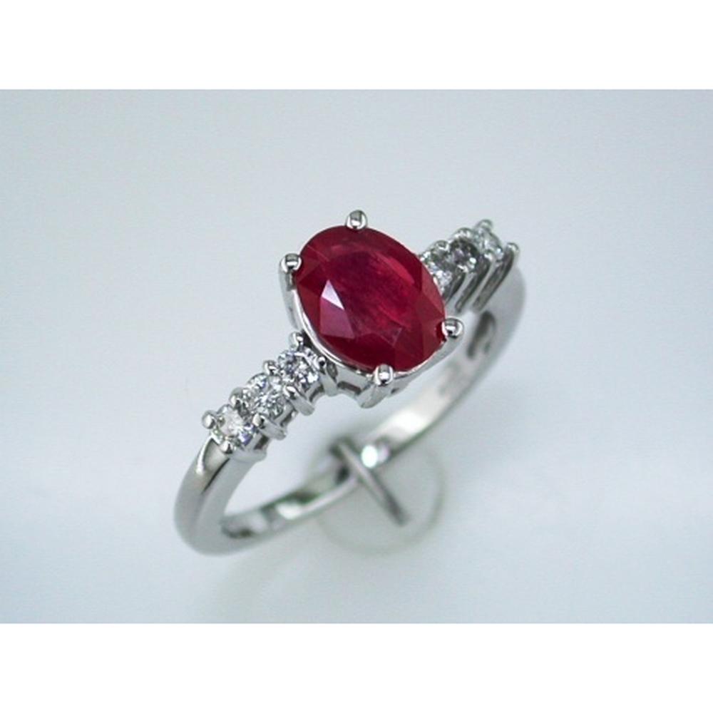 14K White Gold Ruby & Round Diamond Ring - 1.59 Carats Total Gem Weight